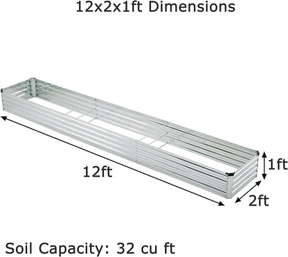 12x2x1ft Galvanized Raised Garden Bed,Outdoor Planter Box Metal Patio Kit Planting Bed for Vegetables Flowers Herb,Silver