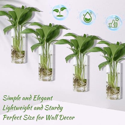 Baderke 6 Pcs Glass Wall Vase for Plants Indoor Hanging Propagation Planter Container Holder with Plastic Invisible Traceless Hangers Hydroponic Plant Succulent Garden Wedding Decor