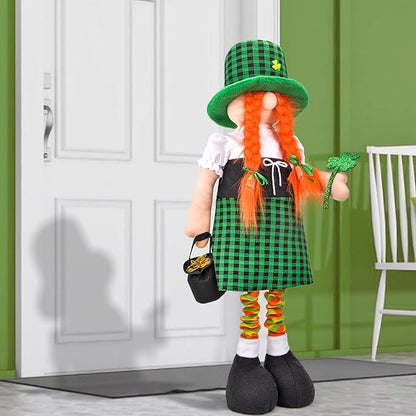 Large St Patricks Day Gnome Plush Decorations Outdoor, Cute Standing Saint Patricks Day Gnomes Gift Decor with Retractable Spring Legs, Placed Outside Yard/Porch/Garden/Indoor/Home/Office