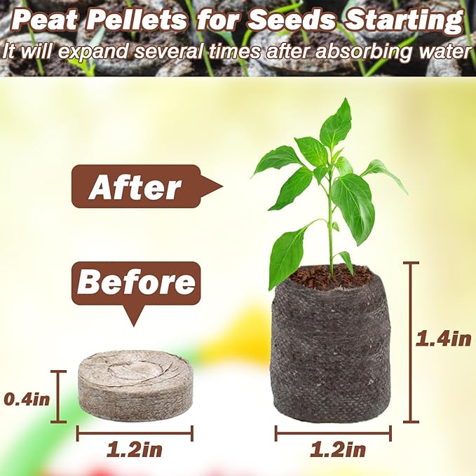 ZeeDix 50Pcs 30mm Peat Pellets for Seedlings, Seed Starter Pods Seed Starting Plugs Soil, Compressed Nutrient Block Potting Soil Discs Pellet for Planting Herbs Flowers Vegetables