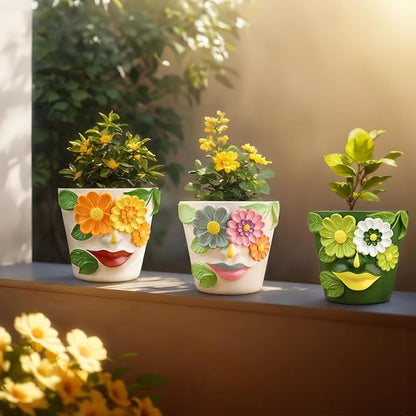 GUGUGO Flower Face Planters, Abstract Unique Head Plant Pot with Drainage, Rainbow Colorful Cute Flower Plant Pots for Indoor Plants, Funny Succulent Gardening Pot Gift Home Décor (Green&White, 5Inch)