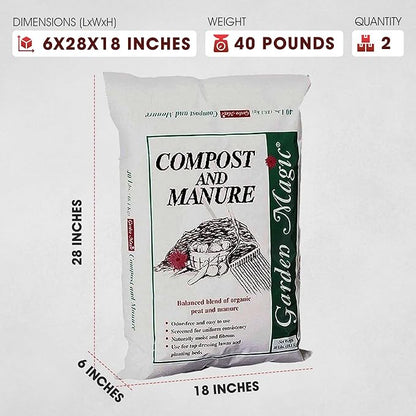 5240 Outdoor Lawn Garden Compost and Manure Blend for Fertilizing Soil Amendment in Planters, Raised Beds, & More, 40 Pound Bag (2 Pack)