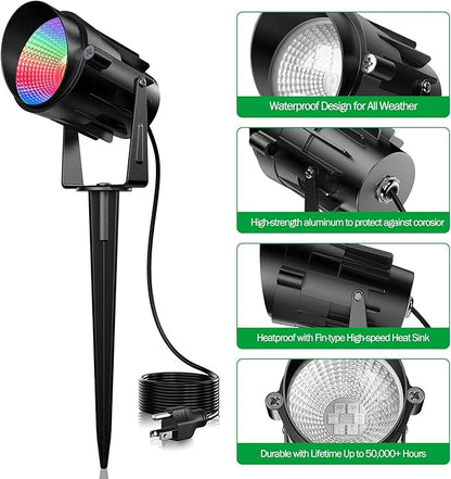 Spot Lights Outdoor for Yard, RGB Spotlight Outdoor 12W Color Changing Landscape Lighting with Remote Control Outdoor Spotlight Decorations Garden Patio 120V Waterproof Led Landscape Lights 2 Pack