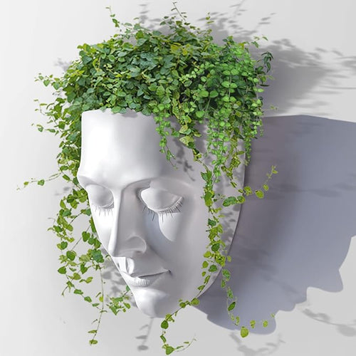 Head Planter Wall Mounted, 6.6 Inch Resin Face Wall Planter Wall Vase for Flower Plant Pot with Drainage Suitable for Home Decor Planter Gifts