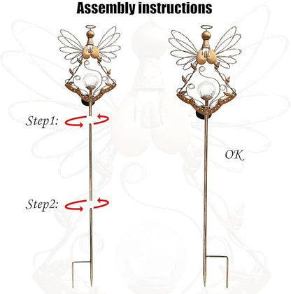 Solar Angel Outdoor Lights Garden Stake - Metal Angel Crackle Glass Ball Solar Light- Waterproof 31 White LED for Garden Lawn Patio or Courtyard Decor（Bronze）