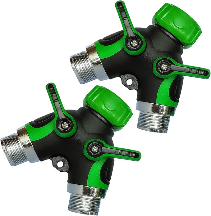 Set of 2 Y Hose Splitters 2 Way, Hose Connector Garden Outdoor Faucet -Water Tap Garden Hose Shut Off Valve Connector for Lawn and Garden- with Comfortable Rubberized Grip (HSLG58)
