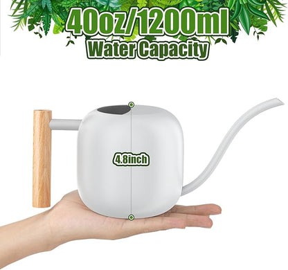 Green Moon Water Can Indoor Plant White 1.2L/41oz with Long Spout Small Water Can Metal Watering Can Pot for Indoor House Plant Bonsai Outdoor Garden Flowers Decorative