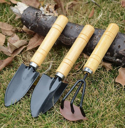 Garden Tools Set-Garden Rake Trowel, Small Succulent Plant Transplant Trowel Set,3 Piece Mini Premium Gardening Hand Kit,1 Narrow Shovel,1 Wide Shovel and 1 Garden Tools Set Gift for Older and Kids