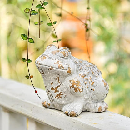 Sungmor Frog Figurine Garden Decor, Cement Frog Statue for Patio Yard Lawn Ornament, Indoor Outdoor Large Stone Decorations Statue, Funny Animal Sculpture Gardening Gift