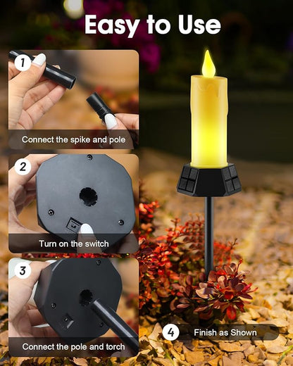 Solar Lights Outdoor Waterproof, Electric LED Flameless Candles with 3 Solar Panels, Solar Pathway Lights for Garden Yard Home Outdoor Party Camping Decorations, 4 Pack