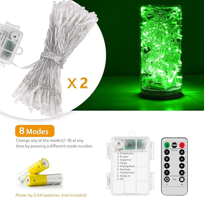 String Lights, 2 Pack Battery Operated String Lights with Remote Timer Waterproof 8 Modes String Lights for Bedroom,Garden,Party,Xmas Tree Indoor Outdoor Decorations (Green, 16.4)