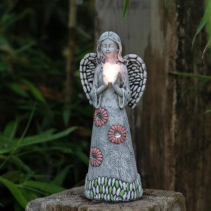 Solar Angel Garden Statue,Garden Angel Figurines,Solar Garden Sculpture with Resin Angel Decor for Patio Lawn Yard Porch Decorations,Housewarming Garden Gift,10.03inch