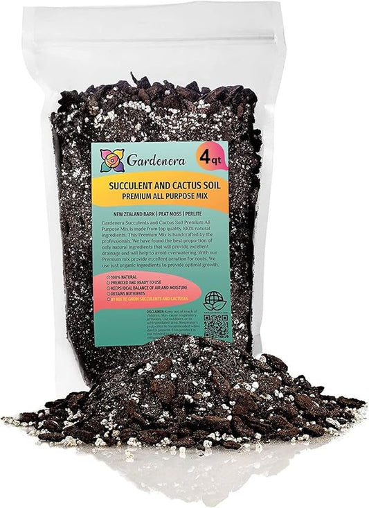 Professional Succulent Soil Premium All Purpose Blend | Pre-Mixed Ready to Use for Cactus and Succulents | Sphagnum Peat Moss, Perlite, New Zealand Pine Bark - Made in USA - 4 Quart