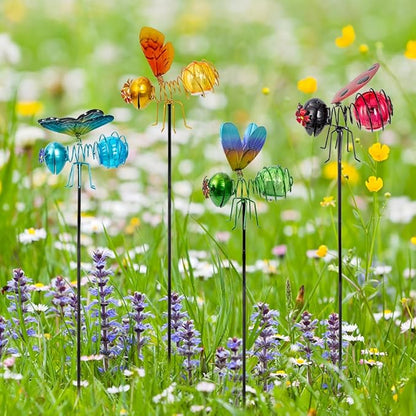 Insects Solar Garden Lights, 22.4" H Butterfly & Bee & Dragonfly & Ladybug Solar Stake Light, 4 Pcs Outdoor Statues Figurine Lights for Spring Garden Lawn Patio Yard Decoration