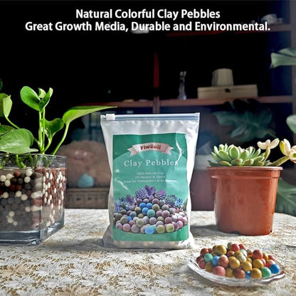 Colorful Leca Clay Pebbles for Plants 8-10mm Natural Organic Leca Balls Indoor Potting Garden Soil for Orchid, Succulents, Hydroponics, Decoration, Drainage (Colorful-1, 2 lbs)