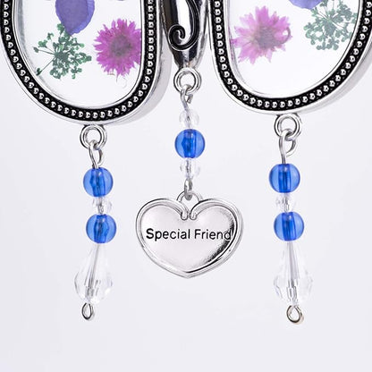 Laraine Butterfly Suncatcher with Pressed Flower Wings Mom Mother's Day Butterfly Glass Wind Chime Ornament Charm with Metal Heart Gifts for Mom Grandma Aunt Birthday (Purple Friend (with Free Hook))
