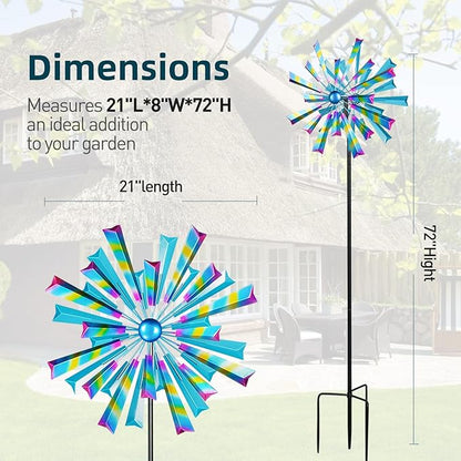 Decoroca Wind Spinners Outdoor Metal Large - 72in 360 Degrees Rainbow Wind Spinner for Outdoor Yard, Patio, Lawn & Garden Sculptures - Rare Square Fan Blade Design - Used to Adjust Mood in Garden