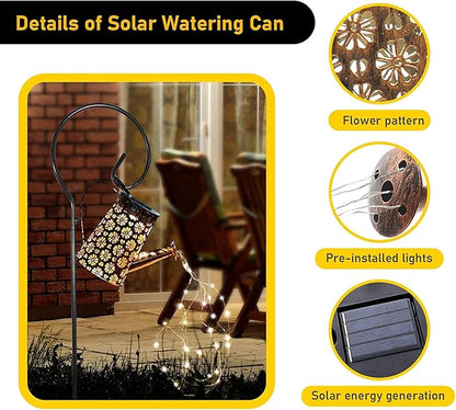 Solar Watering Can Lights Garden Decor, Retro Metal Hanging Solar Lantern with String Lights Outdoor Waterproof,, Outdoor Decorations for Porch Lawn Driveway Backyard Pathway（2 Pack）