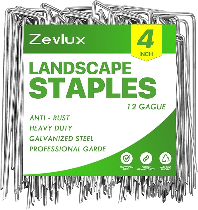 Landscape Staples Galvanized Garden Stakes,4 inch 200 Pack 12 GaugeHeavy Duty Garden Pins for Fences, Lawns, Weed Barriers and Landscape Fabrics, Irrigation Hose,Yard Lawn, Landscape Fabric.