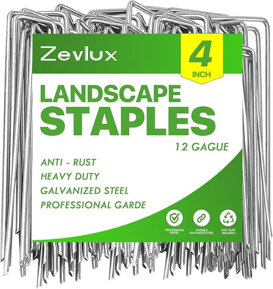 Landscape Staples 4 Inch 300 Pack Garden Stakes, Heavy Duty Galvanized Garden Staples for Fences, Lawns, Weed Barriers and Landscape Fabrics, Netting, Irrigation Hose (300)