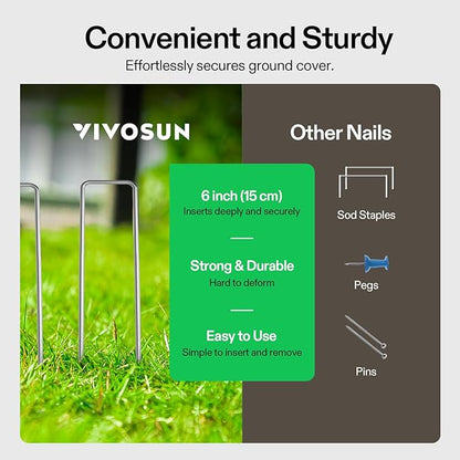 VIVOSUN 6-Inch 200-Pack Garden Stakes, 11-Gauge Galvanized Steel U-Shaped Staples for Landscape Fabric, Ground Cover, Soaker Hose, Irrigation Tubing, and Fence Securing