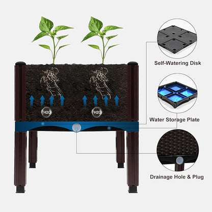 MAYOLIAH Raised Garden Bed with Drainage Elevated Planter Box Plastic Raised Beds for Gardening Vegetables Herb Flowers, Perfect for Indoor Outdoor Planting, 4 Boxes Brown