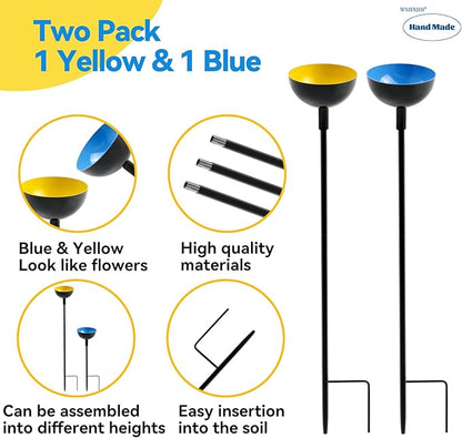 2 Pack Bee Cups For Garden, Bee Waterer And Butterfly Water Stations, Bee Water Catcher Cups For Thirsty Pollinators, Bee Bath, Colorful Metal Garden Sculpture Stakes Decor, Bee Houses For The Garden