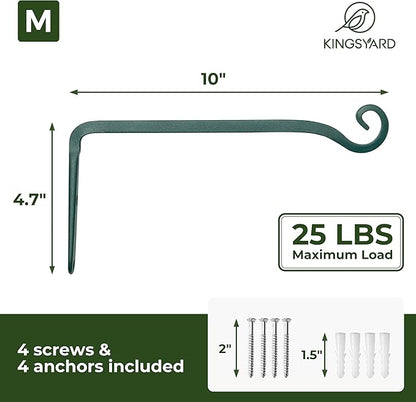 Kingsyard 2-Pack Wall Plant Hanger Outdoor - Heavy Duty Metal Hanging Bracket Hooks for Hanging Plant Bird Feeders Lanterns Wind Chimes Outdoor & Indoor, 10-Inch/Green