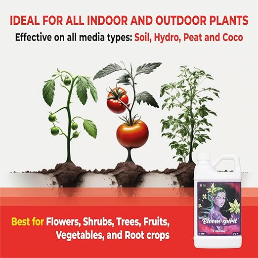 Bloom Fertilizer - Perfect Liquid Fertilizer for Outdoor Plants and Exceptional Liquid Plant Fertilizer Indoor Potted Plants. Soil and Hydroponic Nutrient Solution, Bloom Spirit 0-5-4 1.32 Gallon