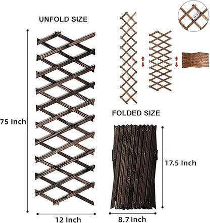 4 PCS Expandable Garden Trellis, 12" x 75" Wooden Lattice Fence Wall Panel Stretchable Decorative Fences Lattice Trellis for Climbing Plants Outdoor Ivy Vine Rose Clematis Garden Patio Room Decor (4)