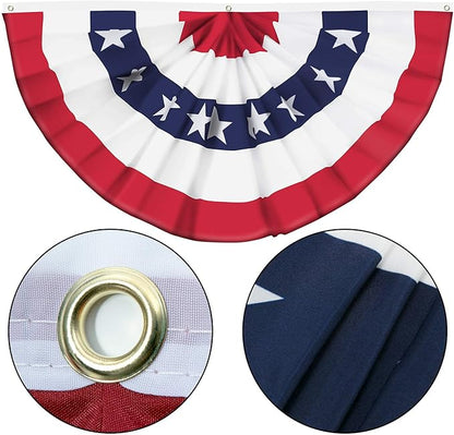 USA Pleated Fan Flag American US Bunting Flag Patriotic Half Fan Banner Flag with Canvas Header and Brass Grommets for 4th of July Memorial Day Indoor Outdoor Decoration (6, 1.5x3 Feet)