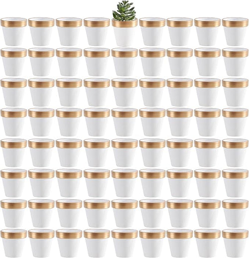 Yishang 72 pcs Small Mini White&Gold Clay Pots, 2.5'' Terracotta Pot Clay Ceramic Pottery Planter,Cactus Flower Terra Cotta Pots,Succulents Nursery Pots,with Drainage Hole,for Crafts,Wedding Favor