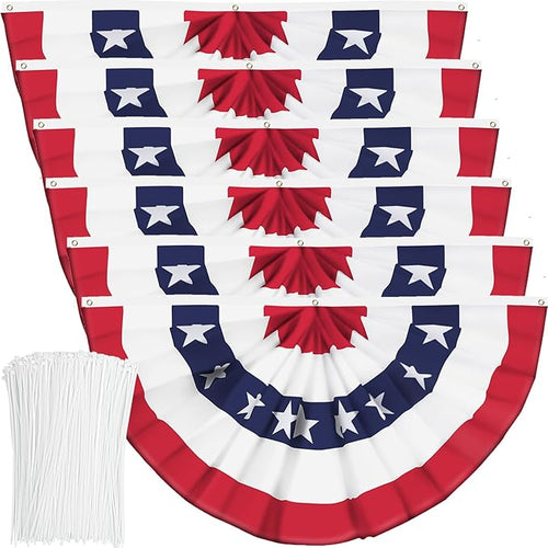USA Pleated Fan Flag American US Bunting Flag Patriotic Half Fan Banner Flag with Canvas Header and Brass Grommets for 4th of July Memorial Day Indoor Outdoor Decoration (6, 1.5x3 Feet)
