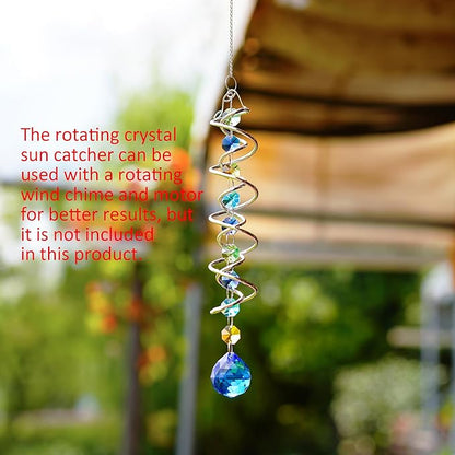 H&D HYALINE & DORA 17.7inch Gazing Ball Spiral Tail,Decorative Wind Spinner Sun Catcher,Rainbow Maker Double-Spiral W/Sea Blue Crystal Ball and Chain,Glass Crystals for Indoor Outdoor Decoration