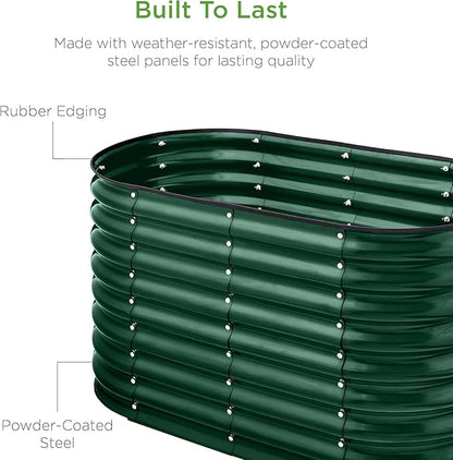 Best Choice Products 4x2x2ft Outdoor Metal Raised Garden Bed, Oval Deep Root Planter Box for Vegetables, Flowers, Herbs, and Succulents w/ 101 Gallon Capacity, Rubber Edge Guard - Dark Green
