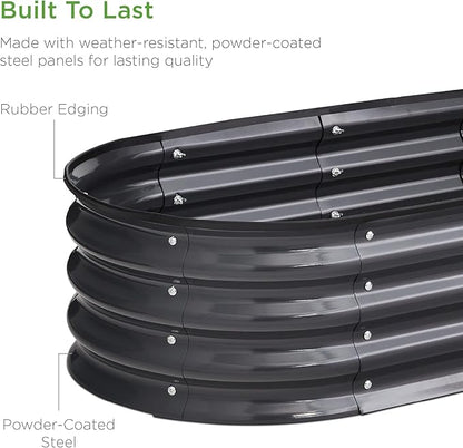 Best Choice Products 4x2x1ft Outdoor Metal Raised Garden Bed, Oval Deep Root Planter Box for Vegetables, Flowers, Herbs, and Succulents w/ 51 Gallon Capacity, Rubber Edge Guard - Charcoal