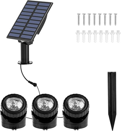 T-SUN Solar Pond Lights, 3 in 1 RGB Color Changing Underwater Pond Lights, Outdoor Waterproof LED Landscape Spotlights for Fish Tank Garden Yard Pool Pond Fountain Waterfall Decoration(3 Head Lamp)