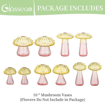 Glasseam Mushroom Plant Propagation Stations: Colored Glass Terrarium Jar Set of 10 Cute Planters for Indoor Plants Mini Propagate Station Unique Christmas Birthday Gifts for Women Home Office Decor