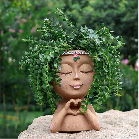 Meltset Face Planters Pots Head Unique Face Flower Pot Head Planter for Indoor Plants Cute Small Succulent Pots Indoor Plant Pot with Drainage (Brown)