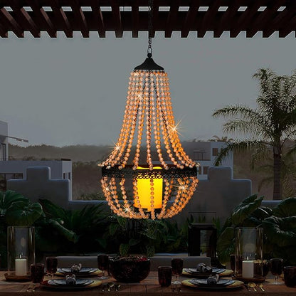 Hanging Candle Lantern, 27” Battery Operated Modern Clear Acrylic Crystal Chandeliers with Flickering Yellow Led Candle Light S Hooks for Garden, Backyard, Gazebo, Room Indoor Outdoor Decor