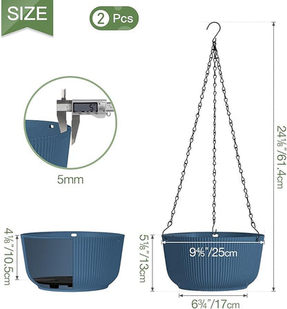 T4U 10 Inch Hanging Planters for Indoor Outdoor Plants, Hanging Baskets for Plants Pack of 2, Self Watering Hanging Pots with Drainage Hole for Garden Home Decor, Blue