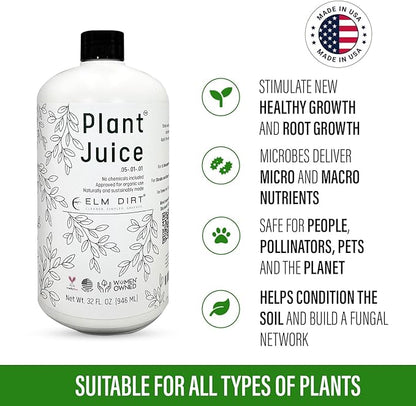 Elm Dirt Plant Juice Organic Fertilizer for All Purpose Plants - Plant Food Indoor House Plants | Liquid Plant Food Outdoor & Indoor Plant Fertilizer for Vegetables, Succulents & Hydroponic 2.5Gallon