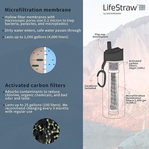 LifeStraw Go Water Filter Bottle with 2-Stage Integrated Filter Straw for Hiking, Backpacking, and Travel, Clear