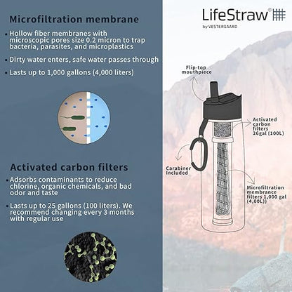LifeStraw Go Water Filter Bottle with 2-Stage Integrated Filter Straw for Hiking, Backpacking, and Travel, Clear