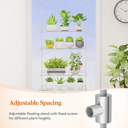 Lifewit 3-Tier Window Plant Shelves 15 inch, Acrylic Adjustable Hanging Floating Shelf, Window Sill Extender for Indoor Succulent Plants, Micro Greens, Seed Starter Pots, Herb Planters