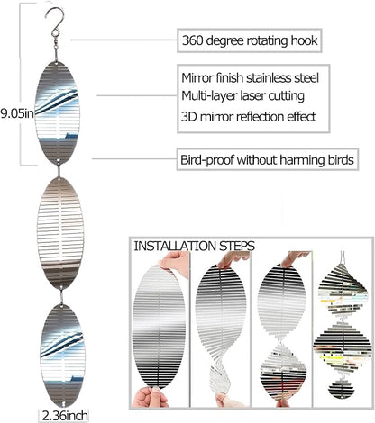 Metal Bird Scare Discs Set-Highly Reflective Double-Sided Bird Reflectors,Extra Sparkly Wind Spinners Outdoor Garden Decor, Bird Devices Deterrent to Scare Birds Away from Yard Patio Farm