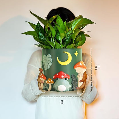 GUGUGO 8 Inch Colorful Frog Garden Planters Cute Unique Rainbow Planter with Drainage, Vintage Retro Mushroom Flower Plant pots for Indoor Plants, Eclectic Succulent Gardening Pot for Home Décor-B