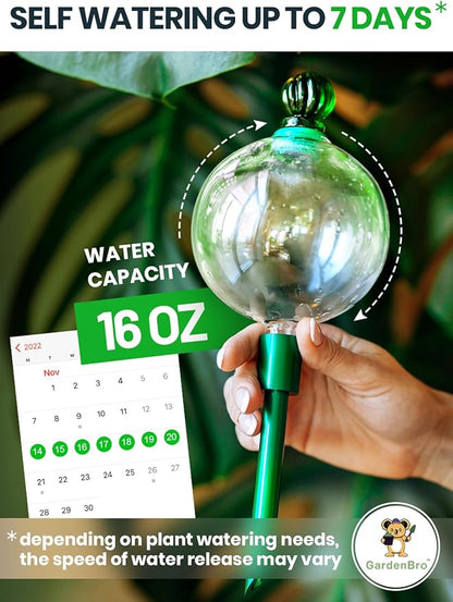 16 Oz Plant Watering Globes For Indoor Plants With Metal Self Watering Planter Insert - Premium XL Glass Hand-blown Globes - Automatic Indoor Planter Waterer, Gift Idea For Gardeners [1, Pure ]