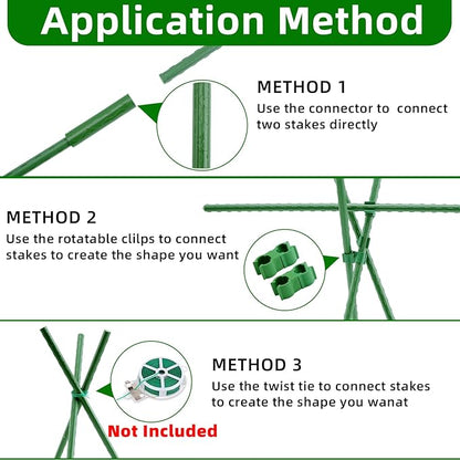 Garden Stakes 16 Inch 70 Pack, Diy 4ft 5ft 6ft 7ft 8ft Tomato Stakes Plastic Coated Metal Plant Sticks Stakes Supports with 40 Connectors 30 Rotatable Clips for Indoor Outdoor Plants Vegetable