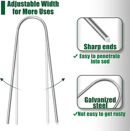 U Shaped Garden Stakes 4 Inch 120 Pack Drip Irrigation Stakes Galvanized Landscape Garden Staples Hose Stakes for Soaker Hose Drip Line Irrigation Tubing Tube, Lawn Ground and Weed Barriers